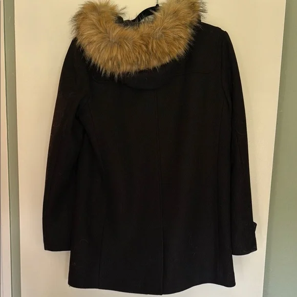 Cole Haan Black Pea Coat with Faux Fur Hood - Picture 7 of 9